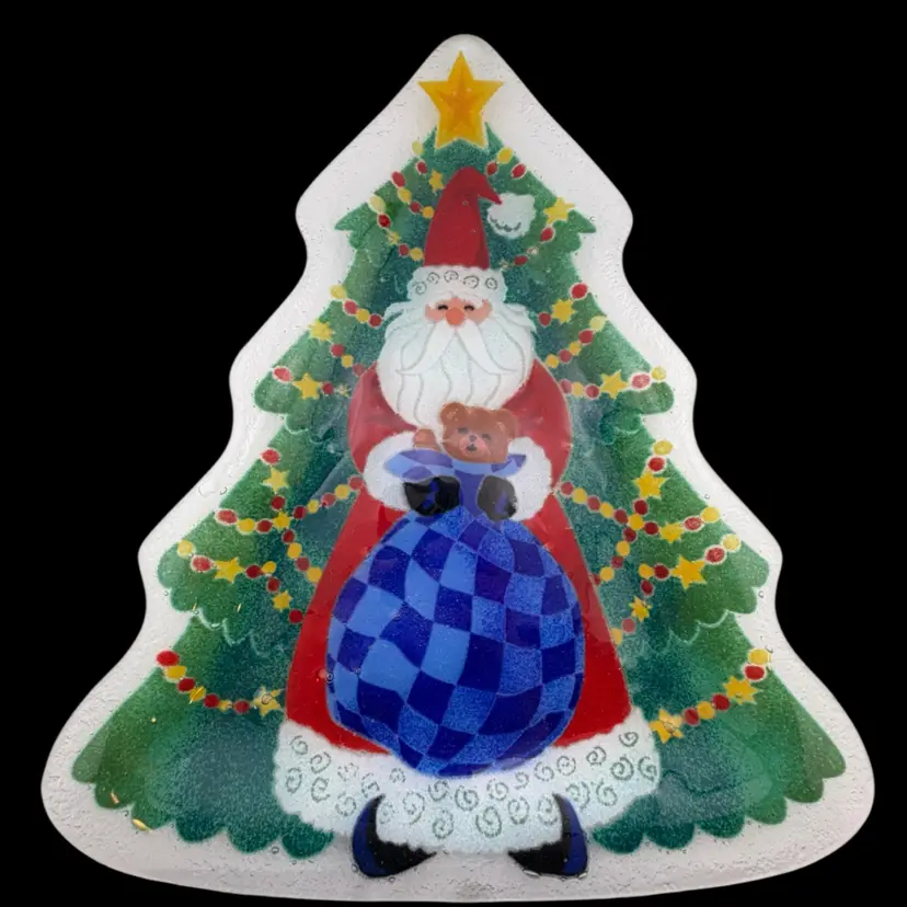 Peggy Karr Santa And Gift Sack Christmas Tree Shape Plate Dish Signed 14"