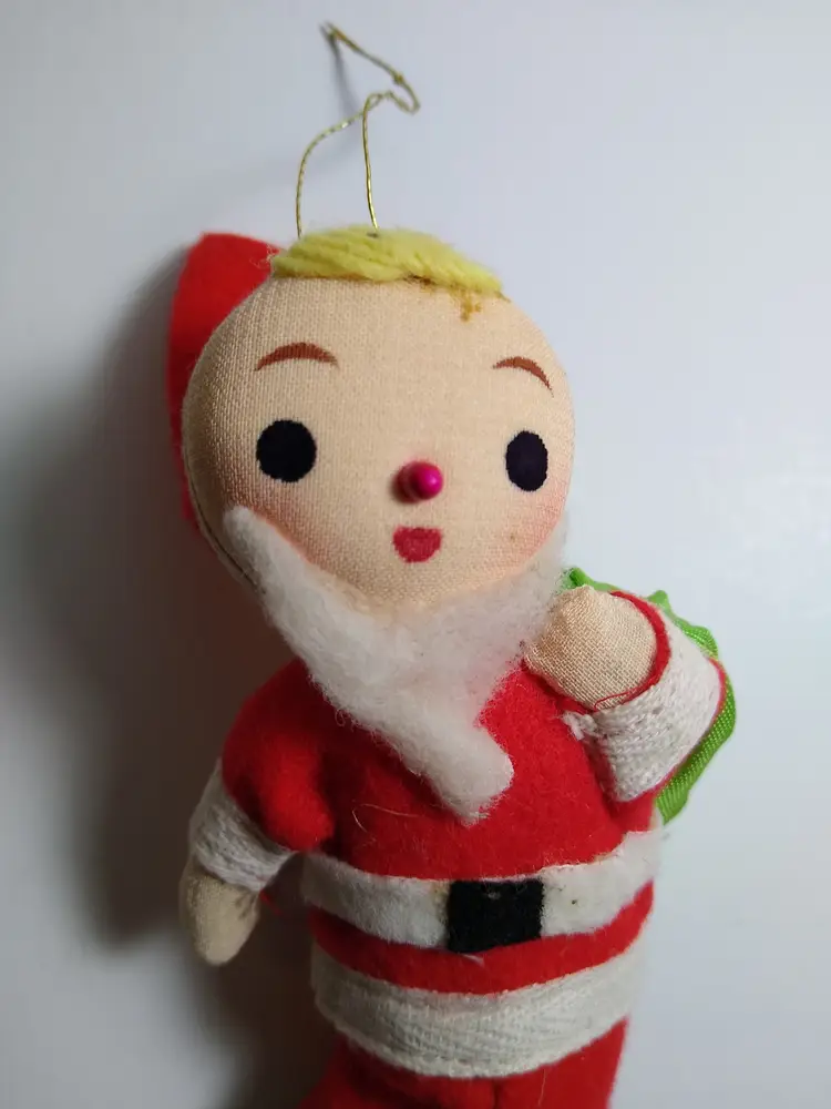 Vintage Felt Santa Claus Ornament Made in Japan Christmas Holiday Decoration