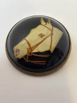 Black and white vintage horse pin Domed Glass