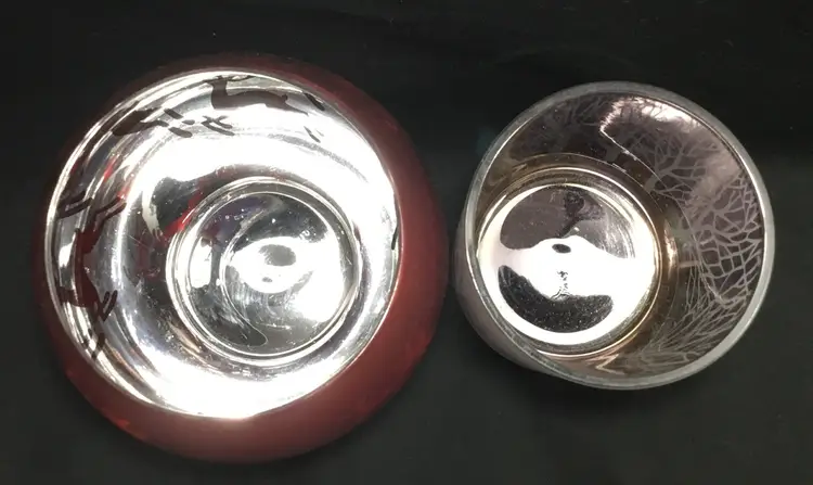 Christmas small votive candle holders, glass w/ silvered interior, lot of 2