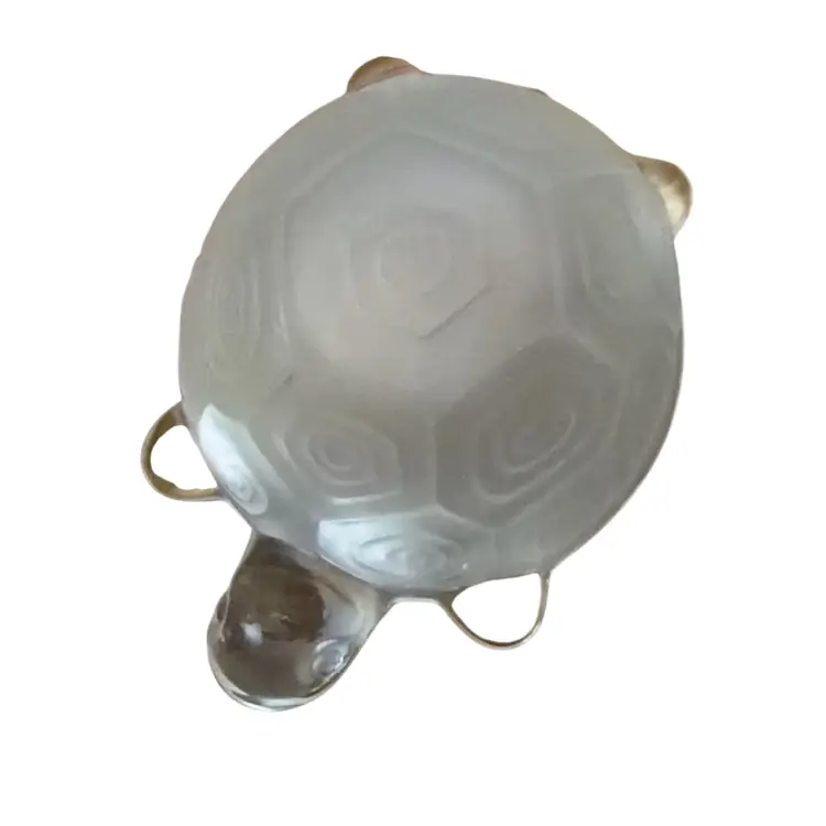 Vintage Art Glass Turtle Tortoise Frosted Satin Shell Clear Glass Head