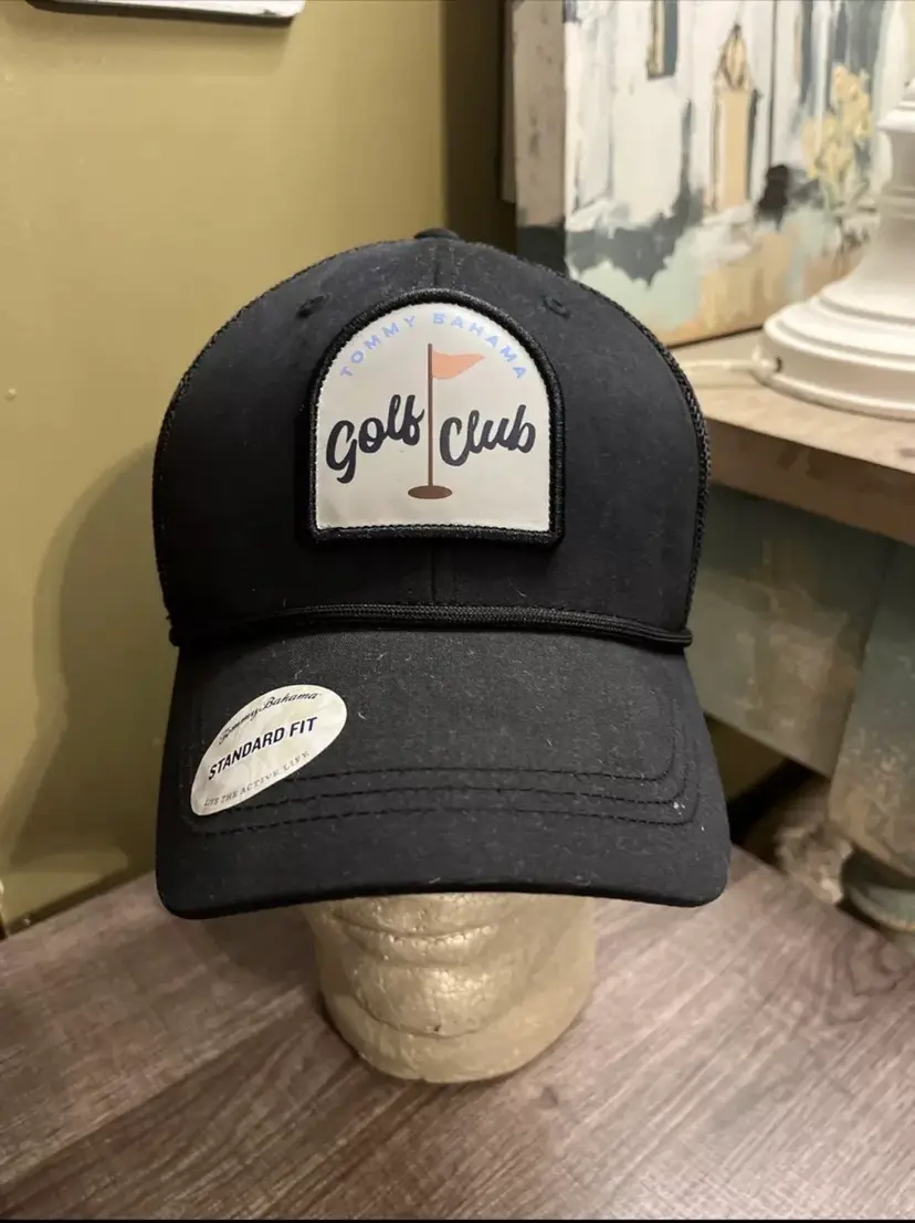#02 NWT Tommy Bahama Mesh Snap Back Trucker Hat Adjustable Black Golf Club