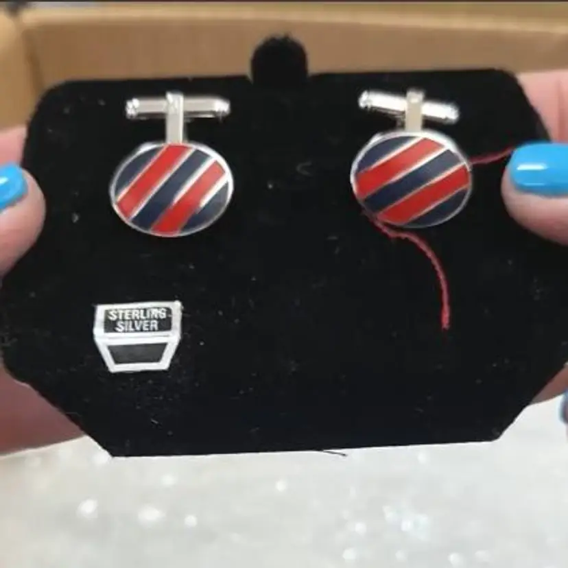 Sterling Silver David Donahue Red & Blue Cufflinks