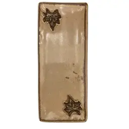 Studio Pottery Long Serving Tray, 12" x  5", Applied Leaves, Signed