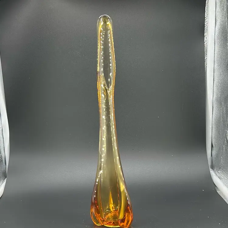 Vintage Viking, Amber Glass Bud Vase Mcm 12 Inches