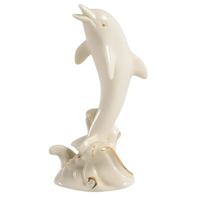 Vintage Lenox Dolphin Figurine Fine Ivory China Gold Accents"