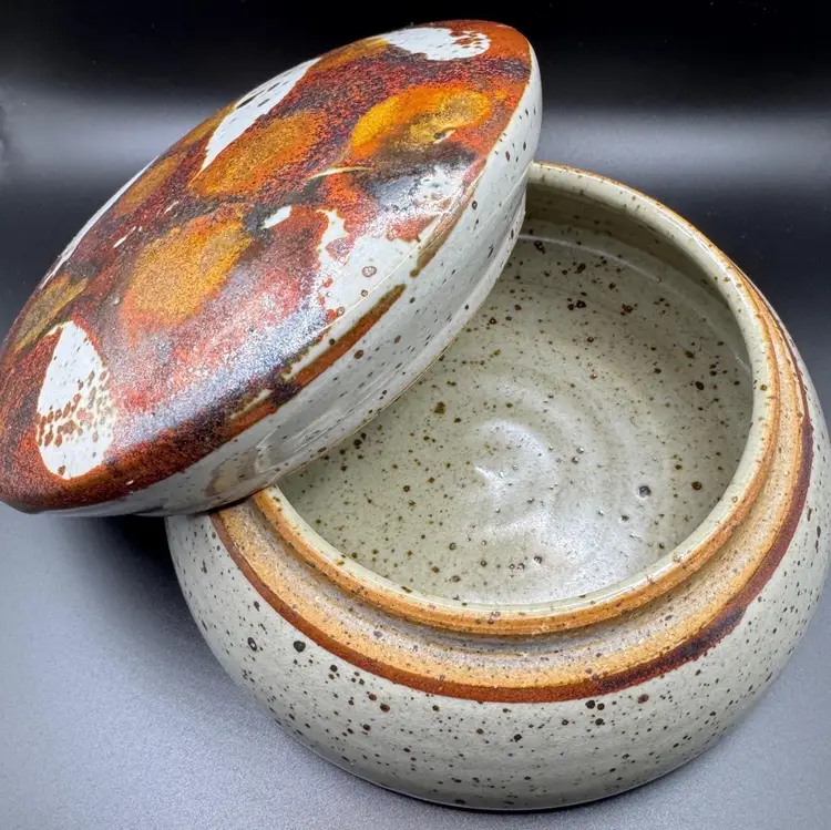 Studio Art Pottery Signed Bunny McBride Stoneware 2 Pc Jar Glazed Speckles RARE