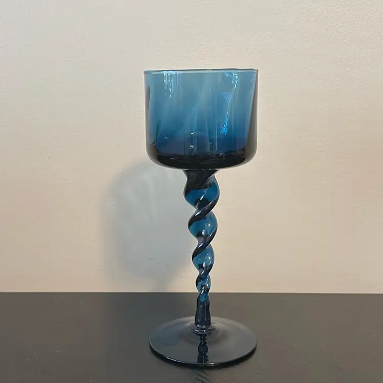 Blue Twisted Glass Candle Holder