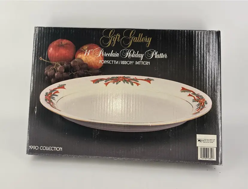 Poinsettia and Ribbons Serving Platter - VTG