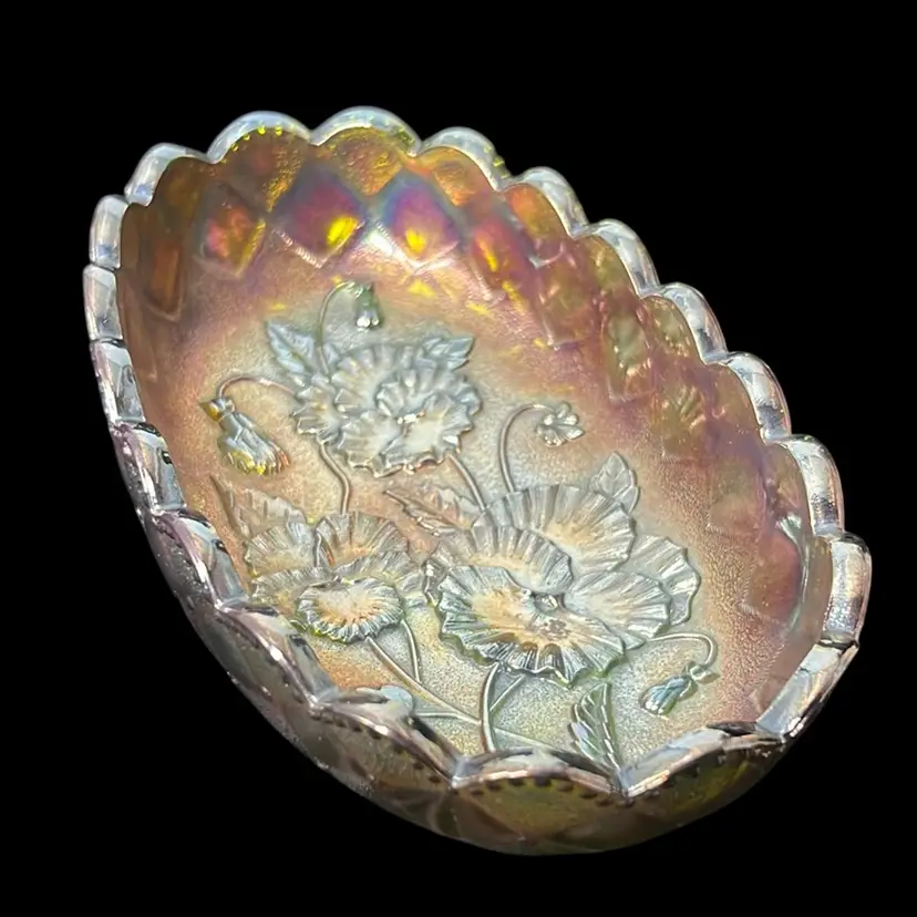 Vintage Imperial Carnival Glass Relish Dish 8” x 5” x 2”