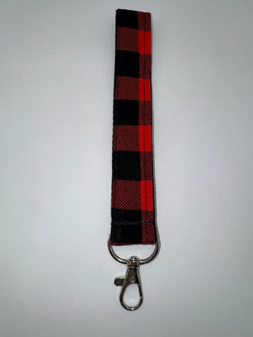Keychain Lanyard Key Holder Wristlet Red Buffalo Plaid Pattern NEW Handmade 7.5”