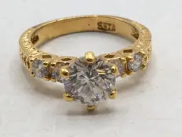 Vintage Seta Gold Tone Sparkling CZ Solitaire Ring NOS