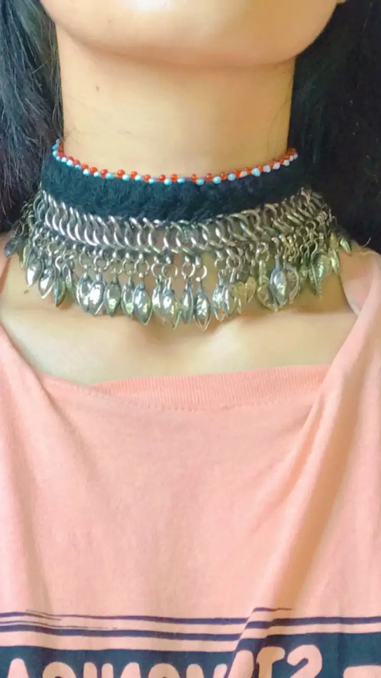 Afghan Choker Necklace with Silver Metal Heart Beads, Vintage Kuchi Choker Necklace, Kuchi Jewelry, Afghan Jewelry, CTS-01