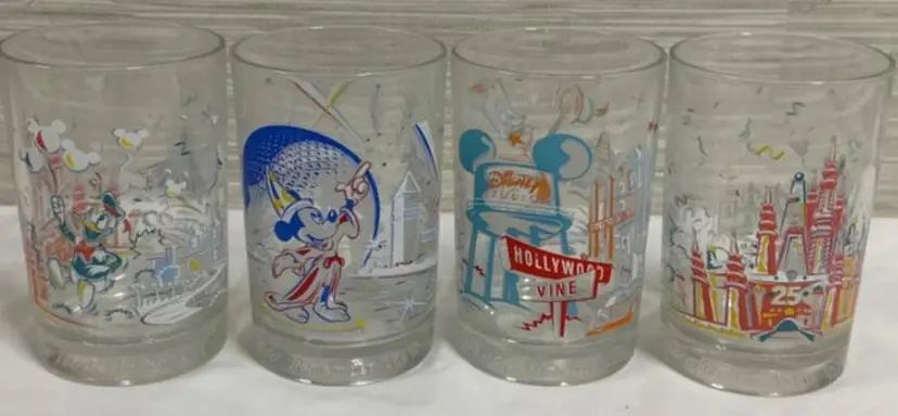 4 Vintage McDonalds Walt Disney World Remember The Magic 25th Anniversary Glasses