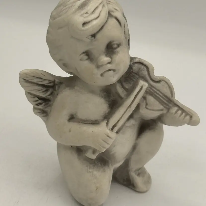 Vintage White Bisque Porcelain Cherub Figurine Playing The Violin