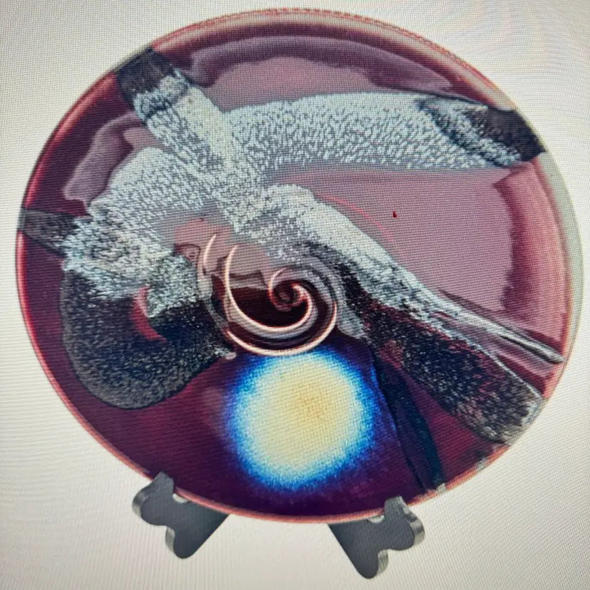 Studio Pottery Bowl by Matthew Patton Abstract Swirl Blue Accents 10.25" D