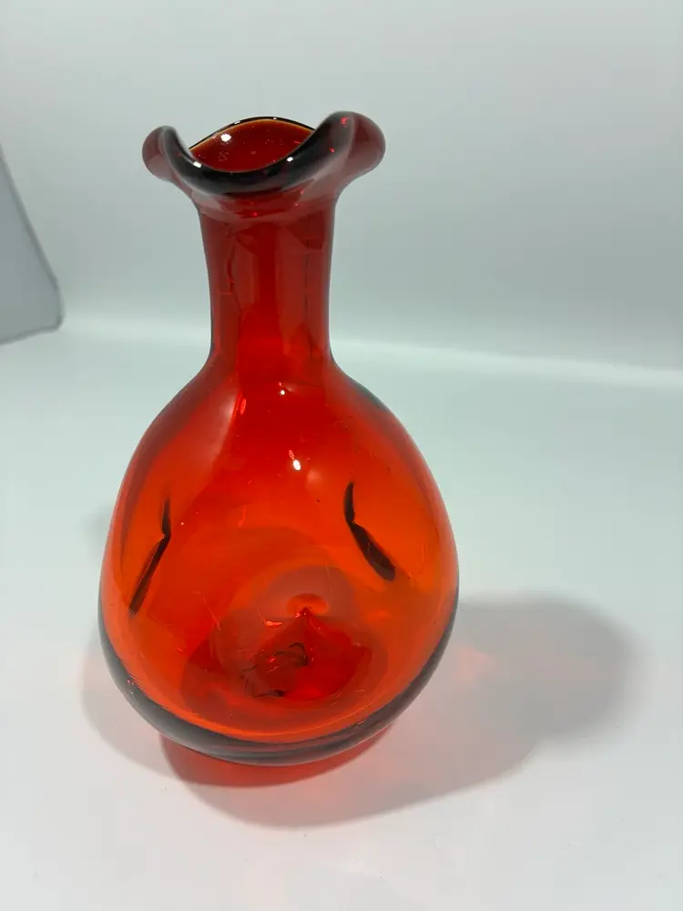 Glowy Vintage Dimpled Amberina Decanter No Stopper