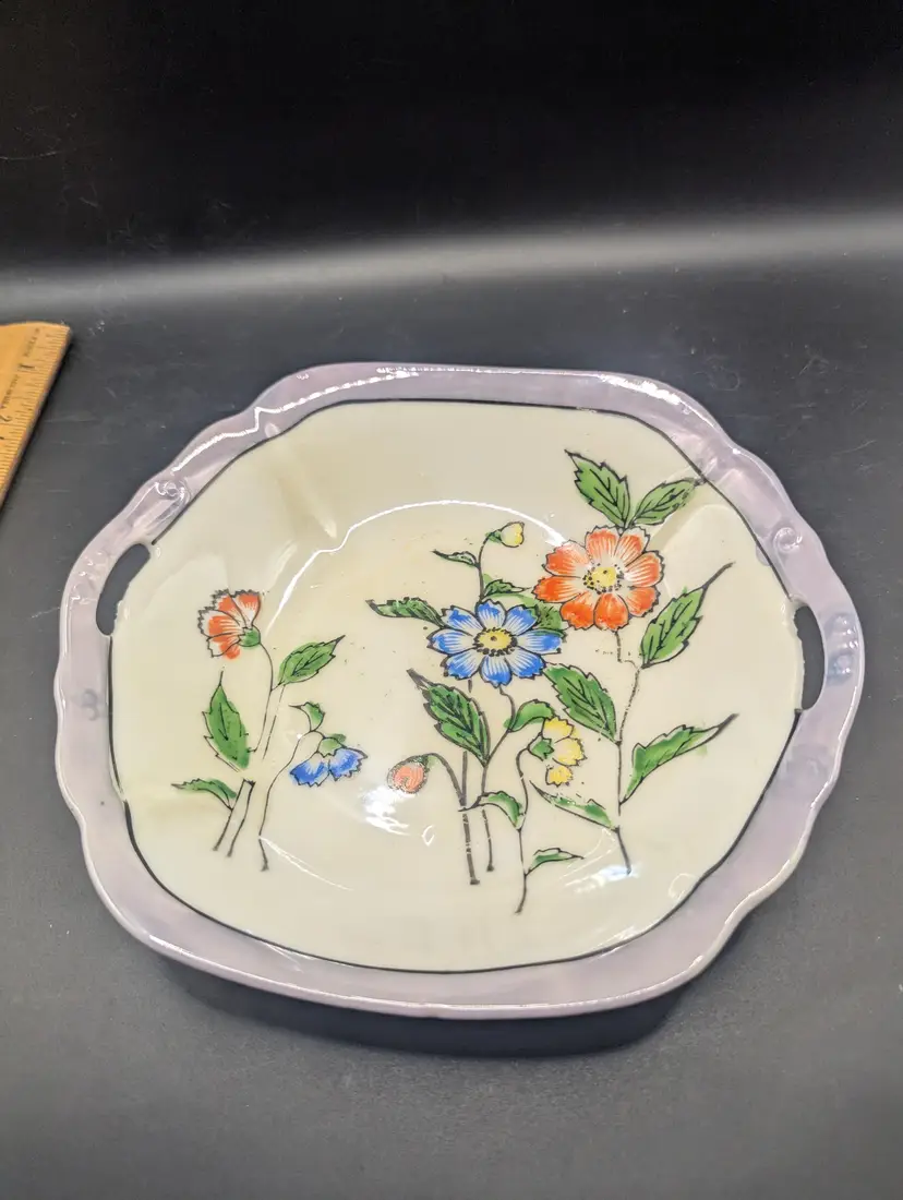 Vintage Made in Japan Purple Lustreware Rimmed Two Handled Serving Bowl