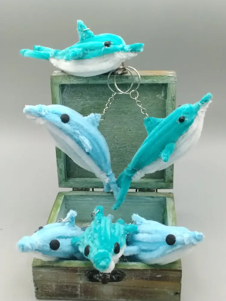 Pipecleaner Dolphin Keychains, Ornaments, Package Toppers