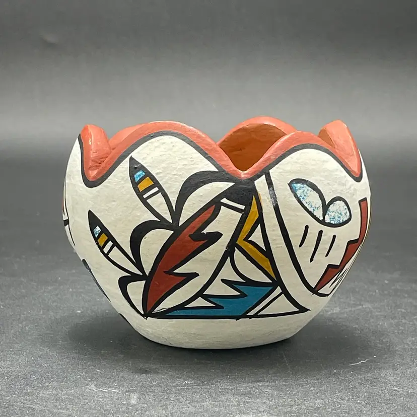 Jemez Pueblo Pottery Bowl Vase Planter Native American Art Signed Handmade