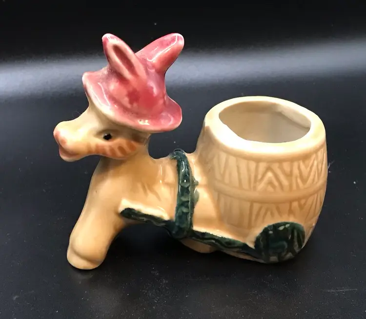 Donkey and barrel cart vintage toothpick holder Planter Japan