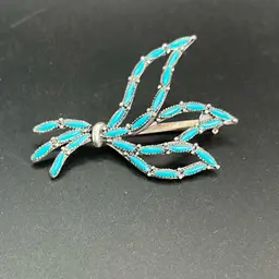Needlepoint Style Brooch, Turquoise, Blue, Unknown Stone 2 1/2” Long