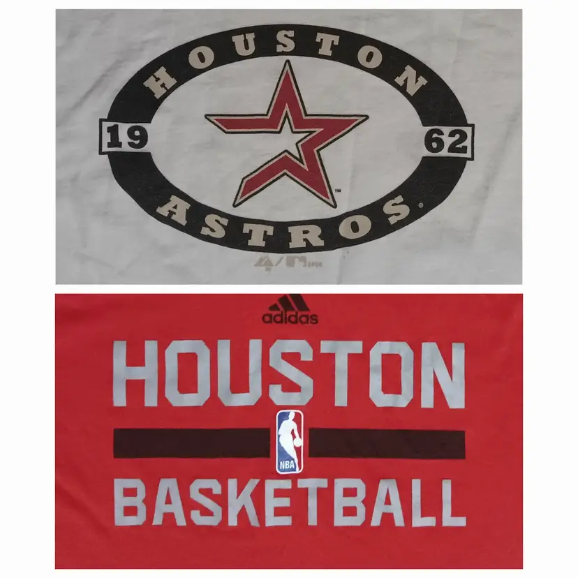Houston Astros Baseball Ringer 2 t-shirt lot Houston Rockets Basketball Adidas