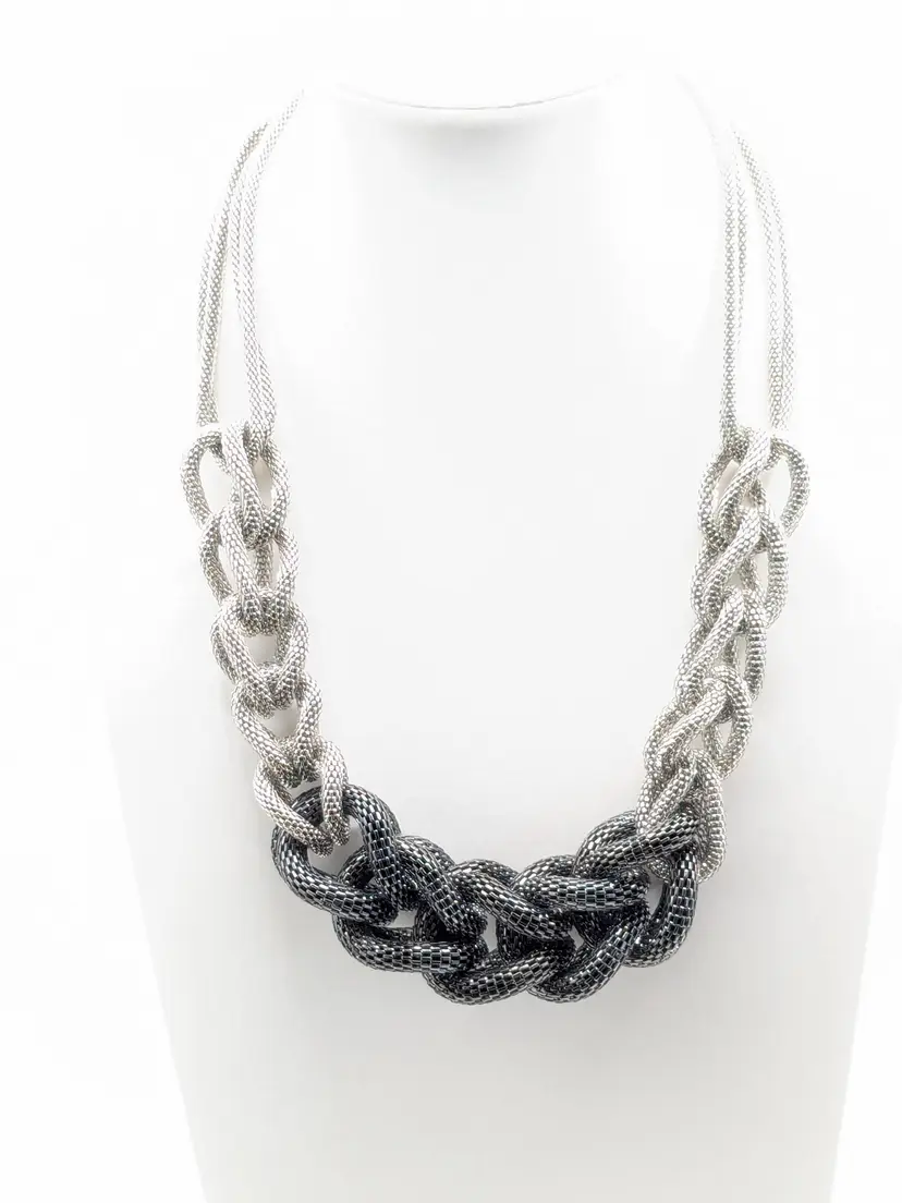 Two-Tone Mesh Chain Link Necklace Signed CR