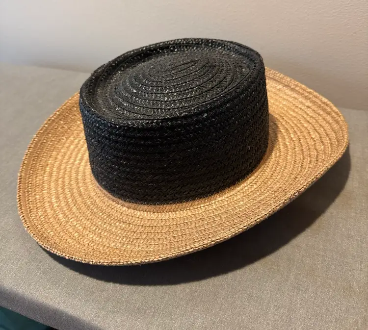 Vintage women’s straw tan & black cowboy hat from Bloomingdale’s