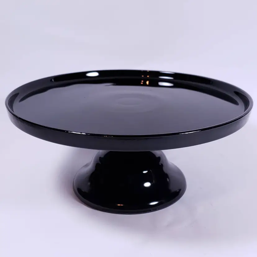 Vintage Art Deco Black Amethyst Elegant Glass Round Pedestal CAKE PLATE STAND