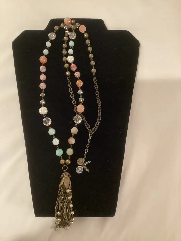 Long Necklace With Beads and Embellishments Faux Pearls Boho Coastal Aesthetic