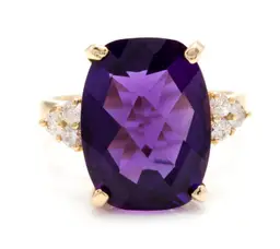  9.35Ct Natural Amethyst & Diamond 14K Solid Yellow Gold Ring