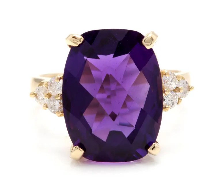 9.35Ct Natural Amethyst & Diamond 14K Solid Yellow Gold Ring