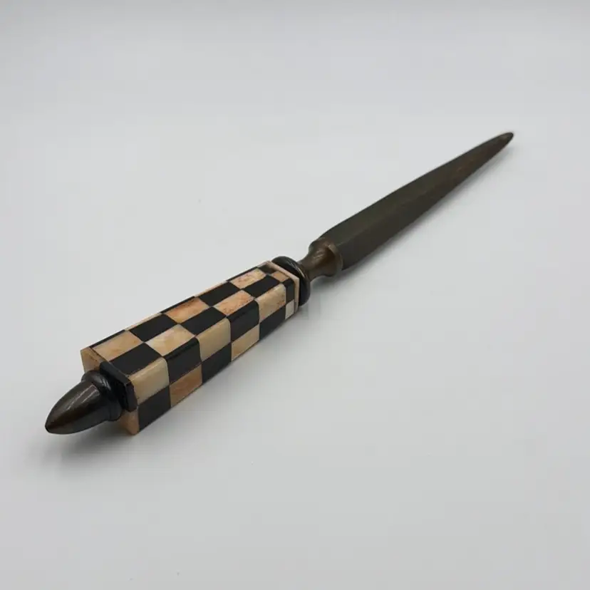 Checkered Handcrafted Artisan-Made with Bone Handle Brass Letter Opener
