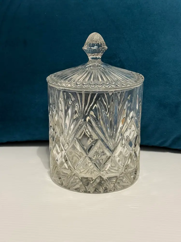Vintage Lead Crystal Heavy Glass Cracker Jar Biscuit Barrel Candy Dish 10x3