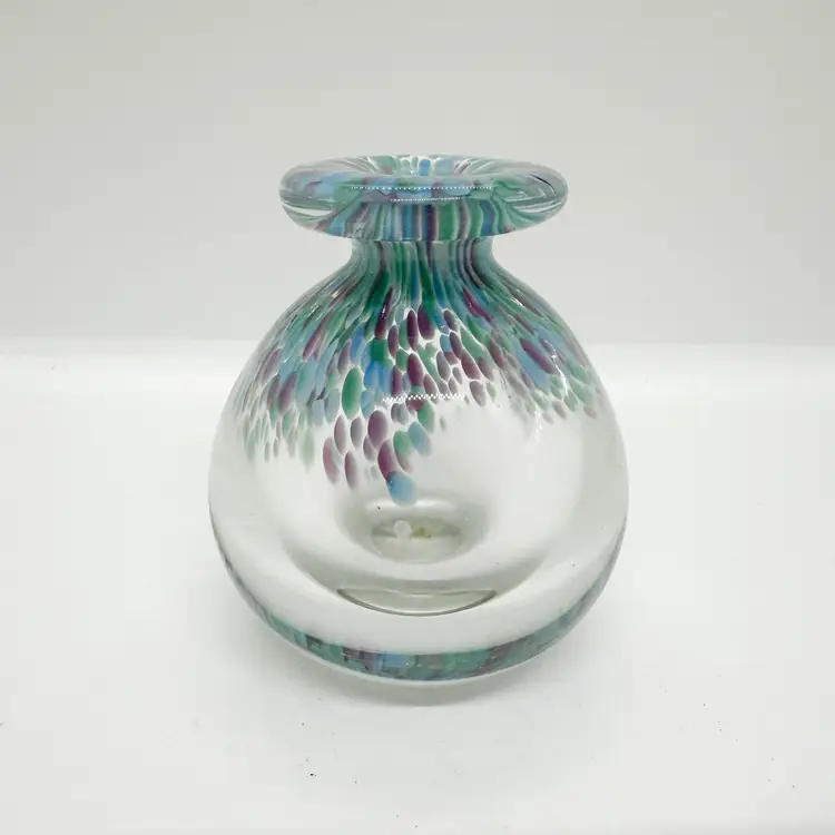 Vintage 95 Raymond Jr Matthews Art Glass Perfume Bottle Vase Confetti Speckled