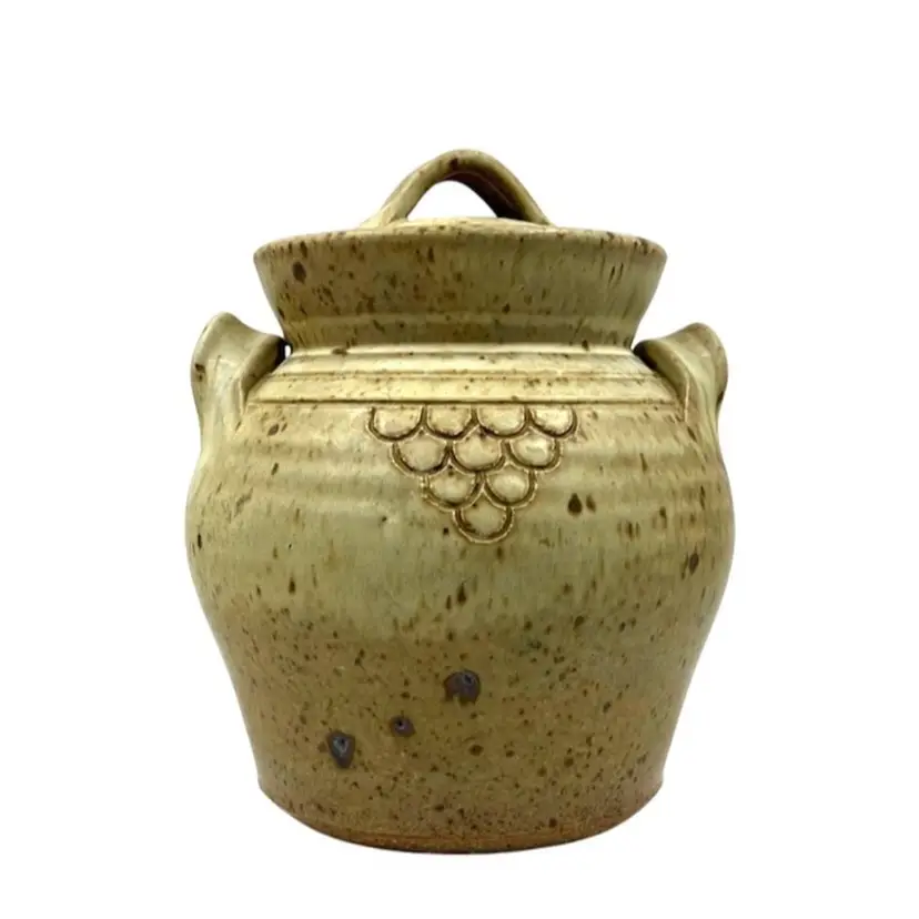 Pottery Jar Canister Bean Pot Signed