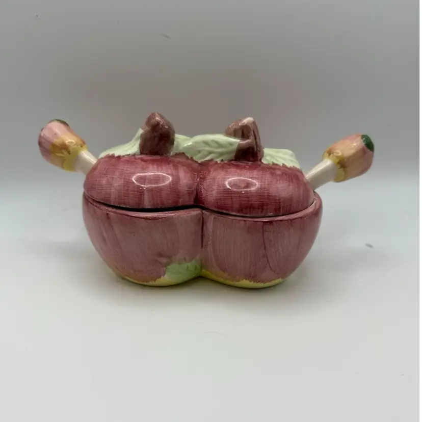 Apple Jelly Double Ceramic Condiment Pot With Spoons - FREE SHIPPING