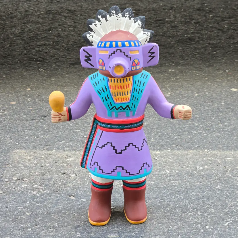 Native American Navajo Kachina Doll 10" Tall Signed Ceramic with Condition Issues