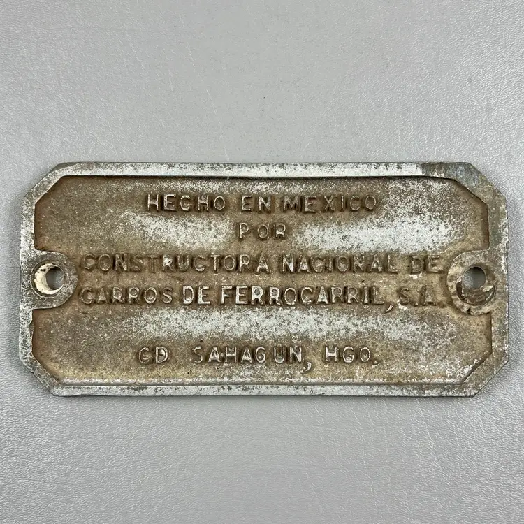 Vtg National Railroad Car Constructor Hecho En Mexico Carros Ferrocarril Sign Nameplate