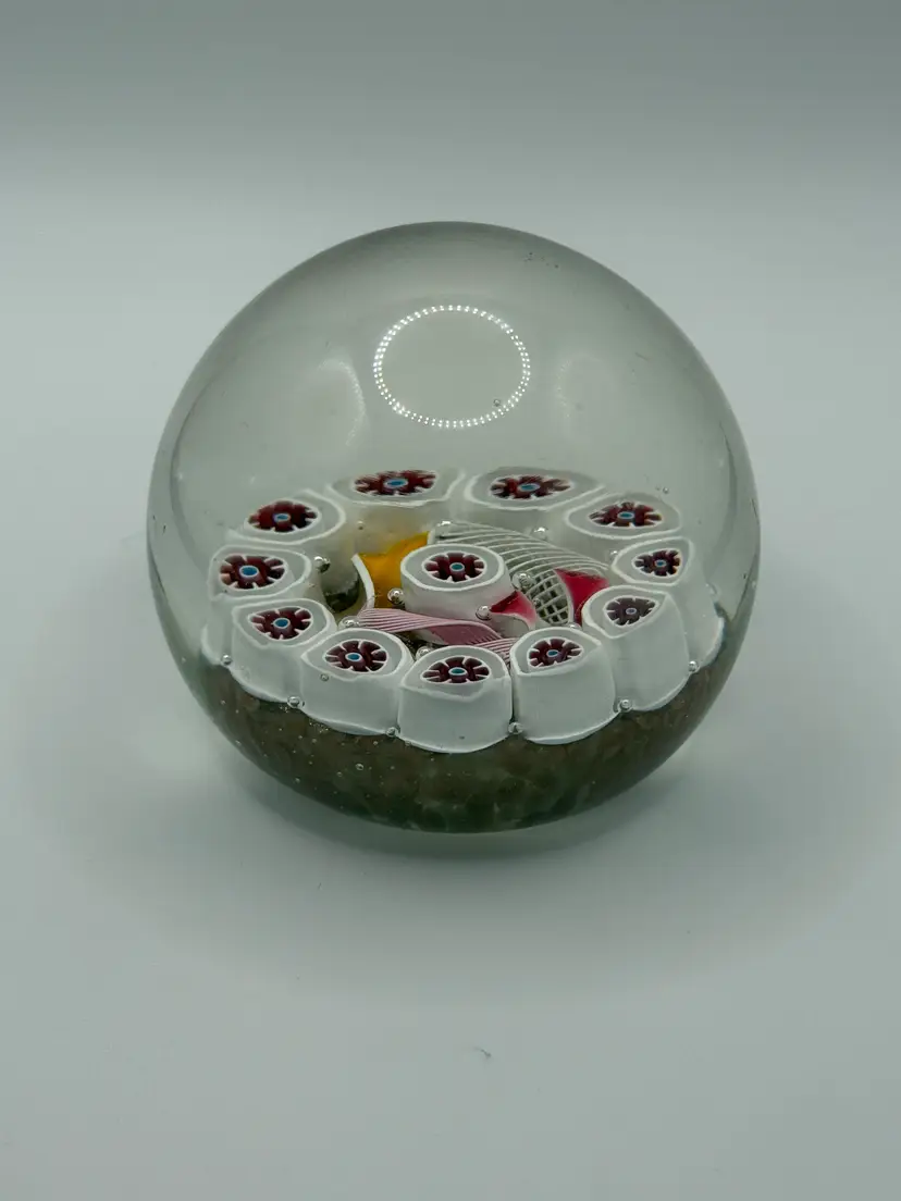 Vintage Murano Large Millefiori Latticino Zanfirico Art Glass Paperweight
