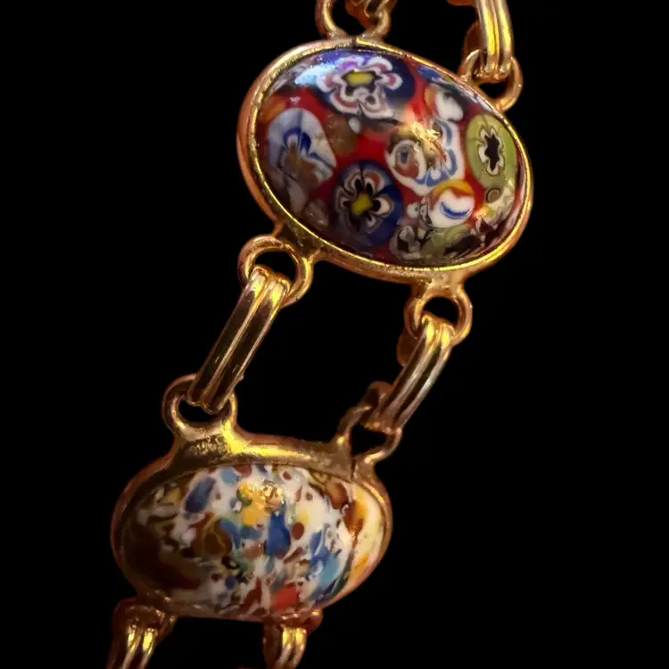 Murano Millefiori Glass Cabochon Bracelet 7.5”