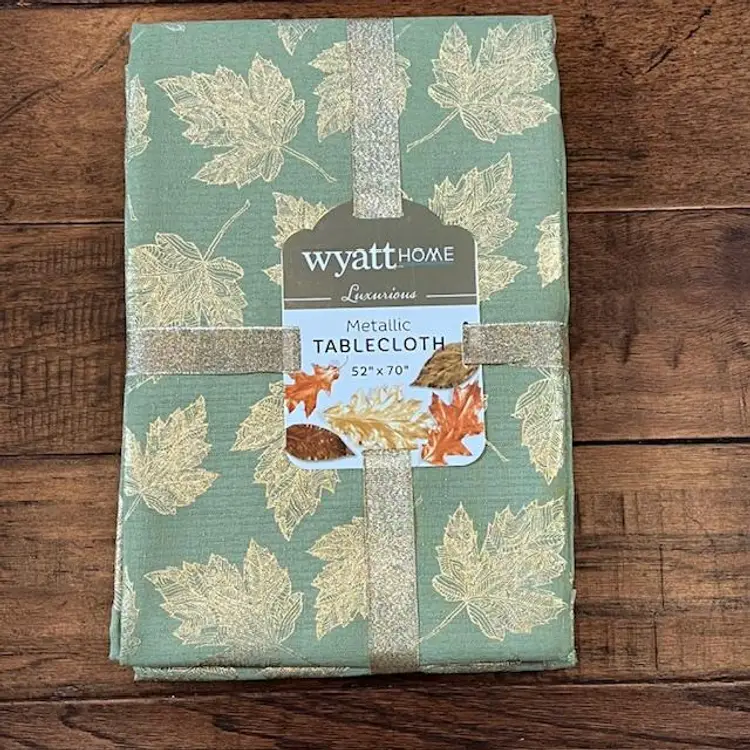 Metallic Fall Green Gold  Tablecloth - 52" x 70 (4-6 people)