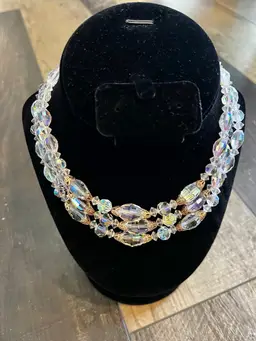Vintage Crystal Beaded Necklace 15”
