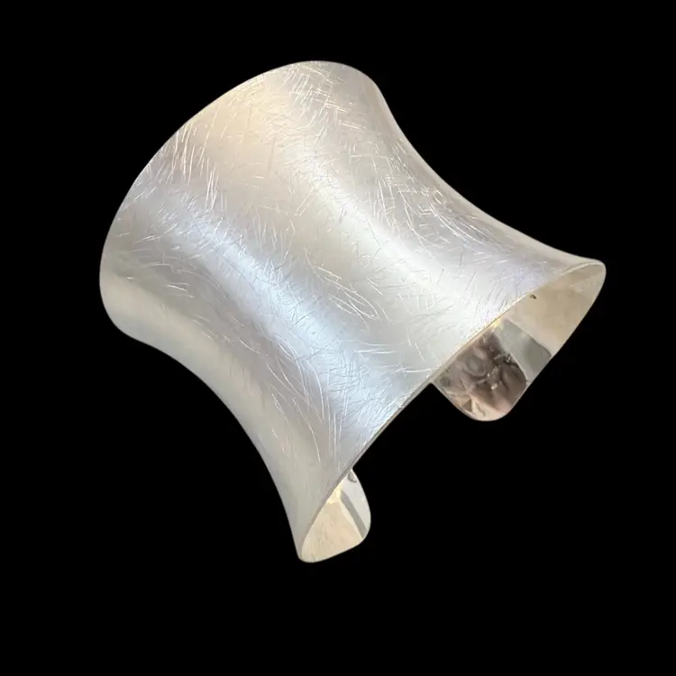 Brushed Silvertone Metal Modernist Wide Cuff Bracelet 2.25”