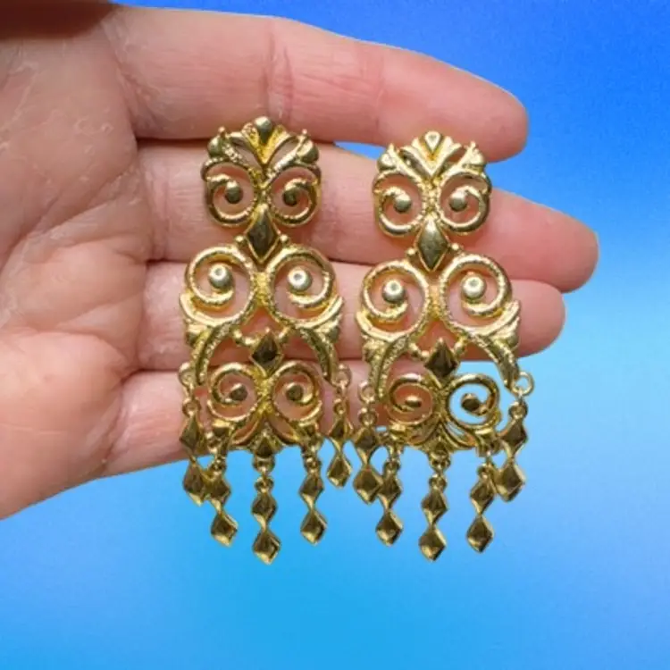 Vintage 1980’s Monet GoldTone Chandelier Dangle Earrings, 3”