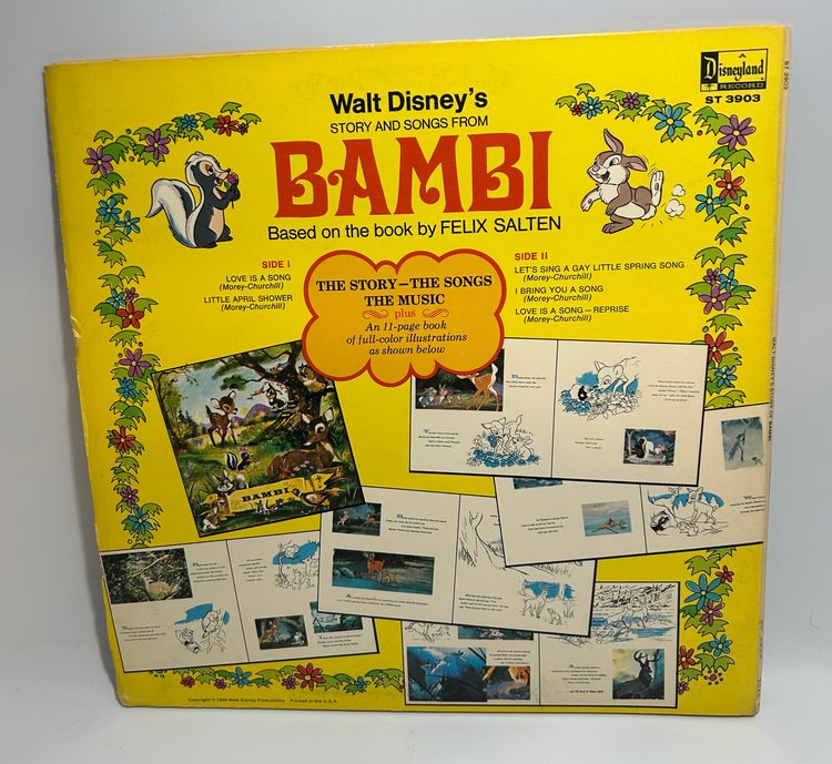 Vintage Walt Disney's Story & Songs From 'Bambi' Book and Vinyl LP Record 1969