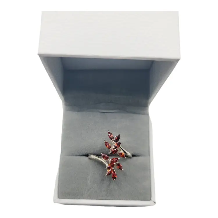 Vintage 925 Silver Garnet Branch Leaves Design 12 Stone Ring Size 9 Adjustable