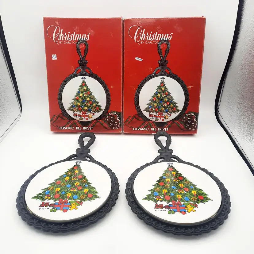 Vintage Christmas Tree Trivets Action Sabin Set Of 2 Ceramic Iron