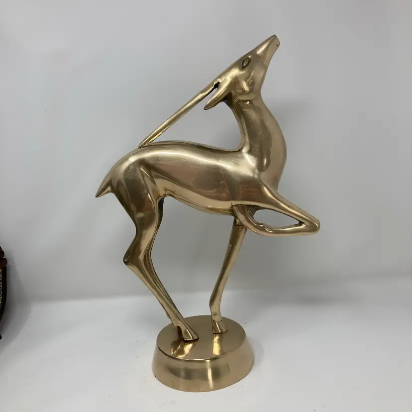Vintage Mid-Century Modern Solid Brass Gazelle Figurine! 13 3/4” Tall! READ!  One side polished one side isn’t! As seen in pictures!